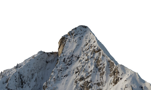 Snow Covered Mountain Peak 3D Rendering of Rocky Alpine Summit in Winter Light