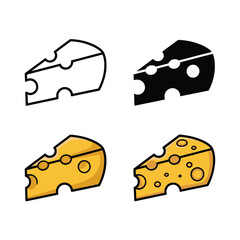 Cheese icons set, cheddar slice collection, deli shop poster, picnic party graphic, artisan dairy festival branding, tasty appetizer vector illustration