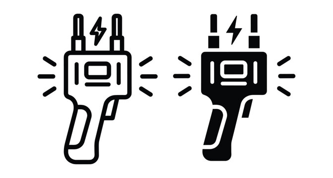 Handheld stun gun icon set for self defense and security protection featuring electric shock device with lightning bolt symbol