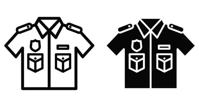 Police officer uniform shirt icon set with badge and pockets for security law enforcement and public safety service design elements