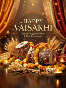 Vaisakhi Festival Still Life with Dhol and Glowing Diyas