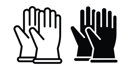 Obraz premium Protective work gloves icon set featuring outline and solid black styles for industrial safety construction gardening and household cleaning tasks