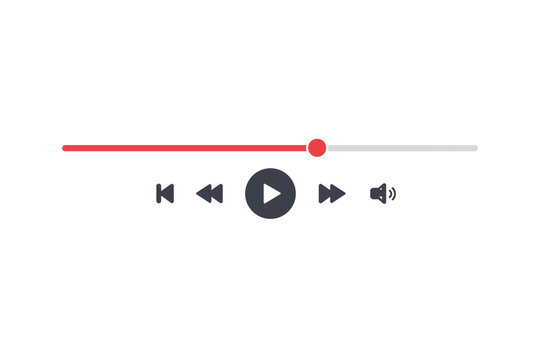 Media Player Interface Icon Set with Playback Controls and Progress Bar, Simple Flat Vector Illustration for Video and Music Apps, UI UX Design Elements for Web and Mobile Streaming Platforms