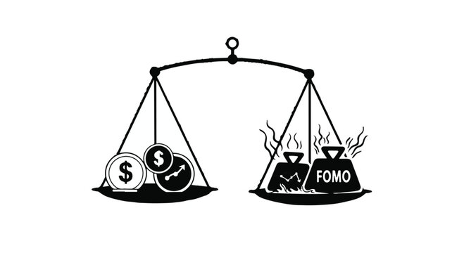 FOMO vs financial gain conceptual illustration
