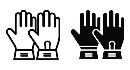 Obraz premium protective work gloves icon set featuring outline and solid black silhouette styles for industrial safety construction gardening and manual labor