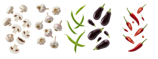 Fototapeta na wymiar Assortment of fresh vegetables falling cooking ingredients