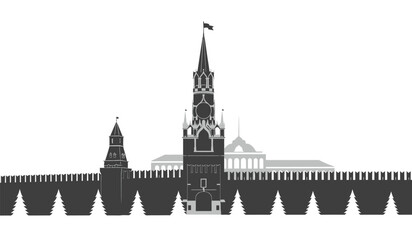 Obraz premium A striking monochromatic illustration depicts the iconic moscow kremlin architecture showcasing its towers and walls in silhouette high quality professional detailed modern elegant stylish