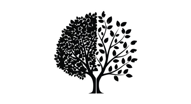 tree silhouette with leaves, half filled and half bare