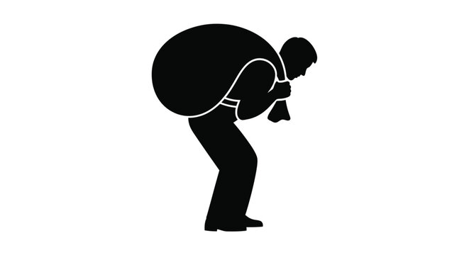 Man carrying large burden on his back in a vector graphic illustration