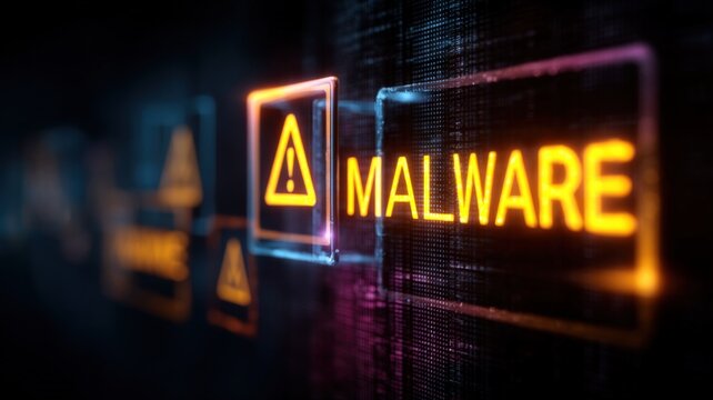 Digital security alert with glowing malware warning on dark futuristic interface