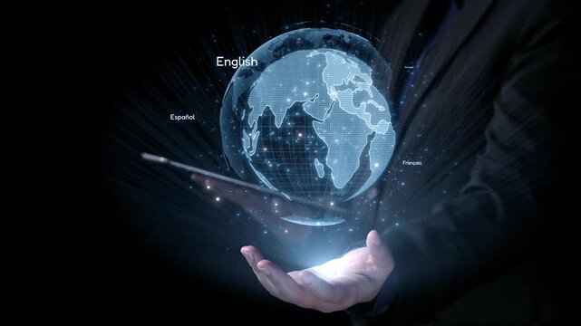 A captivating image illustrating hands holding a glowing globe, with text indicators in multiple languages showcasing the importance of global communication and diversity in language. Qubit