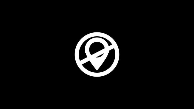 Minimalist location pin animation with slash overlay for restricted access or no entry navigation concepts