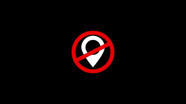 No location access animation: prohibited gps pin symbol for privacy and restricted area digital security concepts