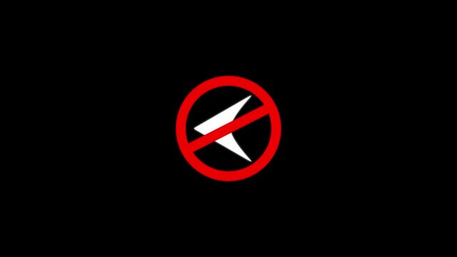 Prohibited direction sign: red circular warning with white left arrow symbol on black background, for safety