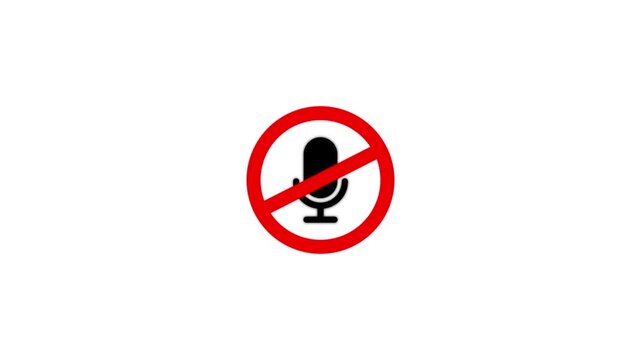 Mute microphone symbol animation: no audio, silence, or forbidden recording sign for digital media projects
