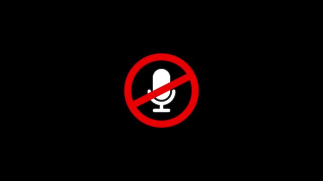 Muted microphone animation: no audio, silence, and sound off symbol for digital media and communication interfaces
