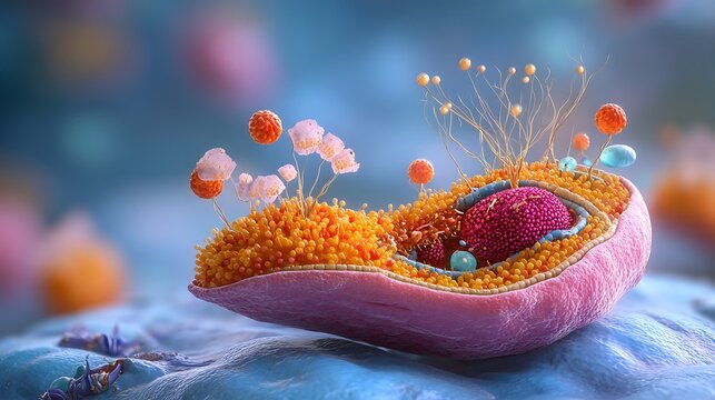 3D medical illustration of pancreatic islet cells in type 2 diabetes with insulin resistance and beta cell dysfunction