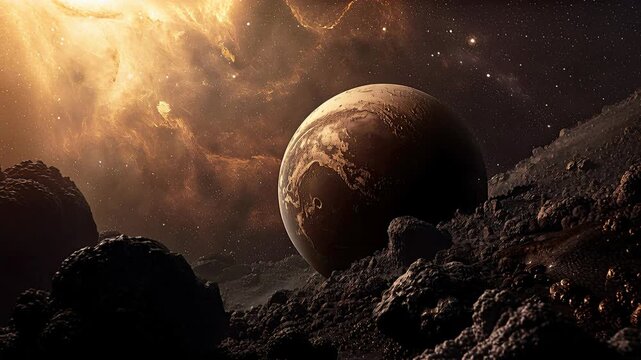 alien world planet, deep space landscape with several moons