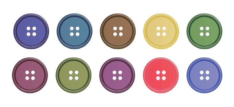 Buttons for Clothes Closeup Isolated. Sewing Scrapbooking Decor. Round Clothes Button. Vector