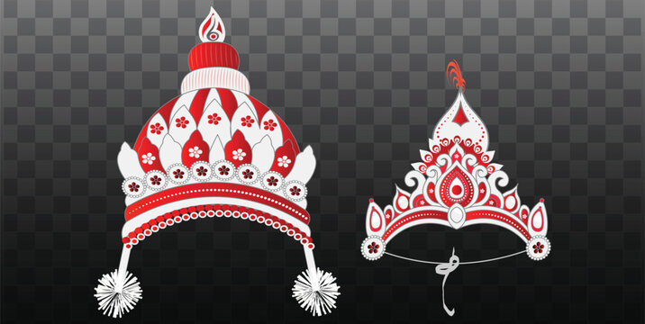 Bengali Wedding Topor and Mukut Vector Illustration Traditional Bangla Groom Bride Hindu Marriage Culture Design