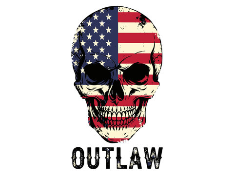 Outlaw skull with american flag vector