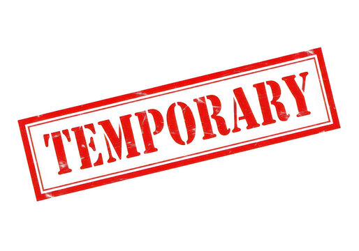 Red ink rubber stamp with the word temporary in capital letters
