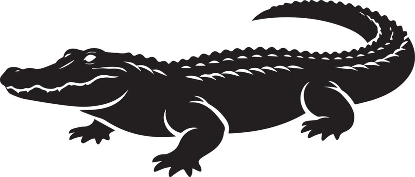 Silhouette of an alligator or crocodile on a white background low angle view alligator crocodile silhouette wildlife dangerous predator illustration isolated