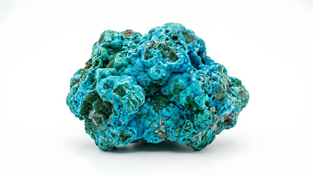 Natural Blue Chrysocolla Mineral Specimen on White Background