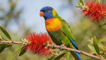 Naklejka premium Colorful parrot perched on branch