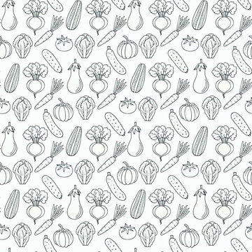  Patr&oacute;n sin costuras con vegetales en estilo de contorno uniforme.
