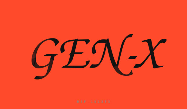 Gen-X typography on vibrant orange background, generation x text in elegant black script, retro demographic concept vector for social media