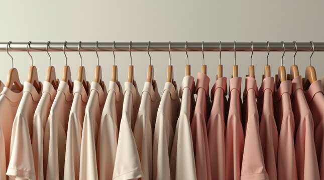 Las perchas est&aacute;n espaciadas uniformemente con prendas id&eacute;nticas, lo que proporciona coherencia visual