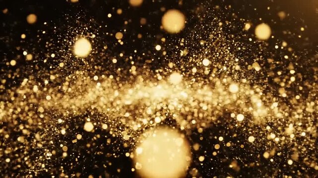 Golden glitter and sparkles create a festive magical atmosphere with shining brightness