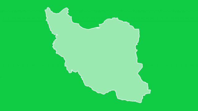 Iran map glow outline animation green background
