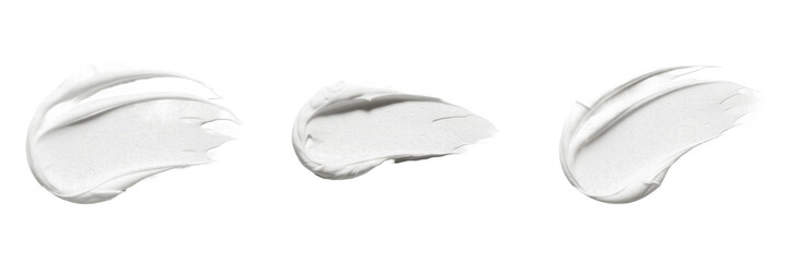 White Cosmetic Cream Smears Isolated on White Background, Set of Three Luxurious Skincare Product...