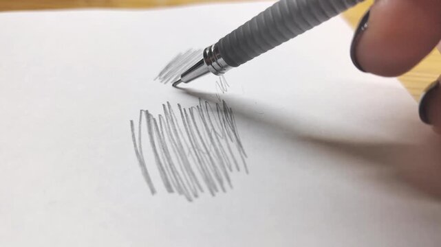 Close-up of a mechanical pencil drawing lines and strokes on paper. Creative process, sketching, learning, and artistic hobby concept. Perfect for education, school, and design themes