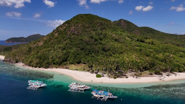 Drone aerial view of Araw beach near Coron in the Philippines