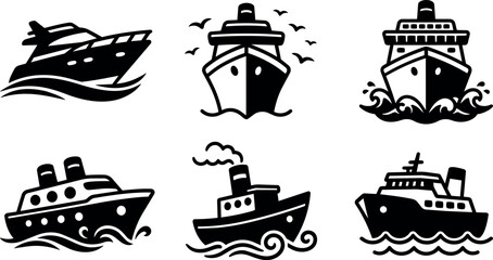 Naklejka premium Six different ship and boat icons on waves