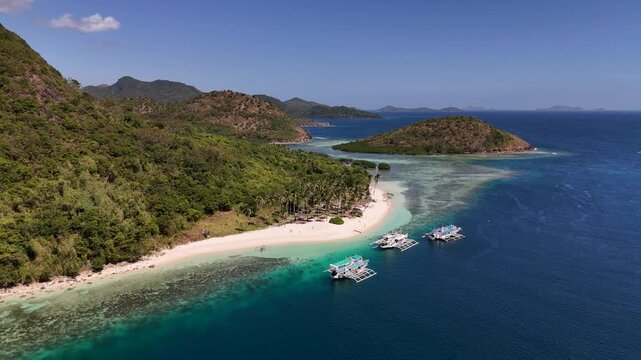 Drone aerial view of Araw beach near Coron in the Philippines