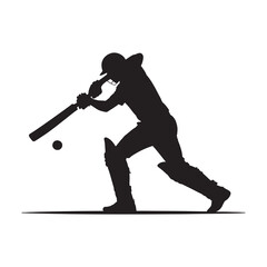 Obraz premium Black silhouette of cricket player in batting stance on white ground.