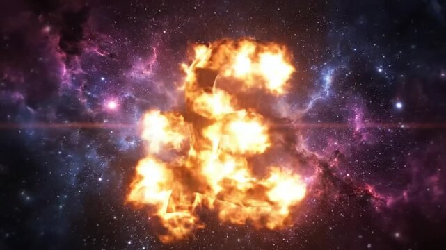 Burning pound sterling symbol in space with financial and economic crisis concept