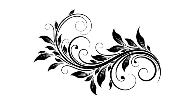 Black floral design with swirling leaves.