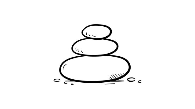 Minimalist Zen Stones Vector Icon Illustration: A Hand-Drawn Black Line Art Design of Stacked Balancing Rocks on a White Background, Perfect for Wellness, Spa, Meditation, and Mindfulness Branding.