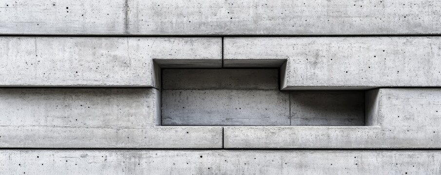 Brutalist Concrete Geometry Horizontal blocks forming a recessed central void, a stark minimalist architectural composition of texture, light and form. Wall, Abstract