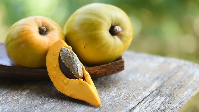 Canistel or Pouteria campechiana (Kunth) Baehni fruits on natural background.