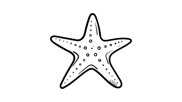 Minimalist black line vector icon of a starfish on a white background. Hand-drawn outline illustration of a five-pointed sea star, perfect for marine life, beach, and summer-themed graphic design.