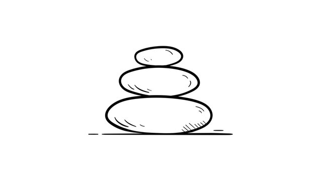 Minimalist black line vector icon illustration of stacked zen stones. Hand-drawn outline representing balance, meditation, and wellness. Scalable graphic for spa and mindfulness concepts.