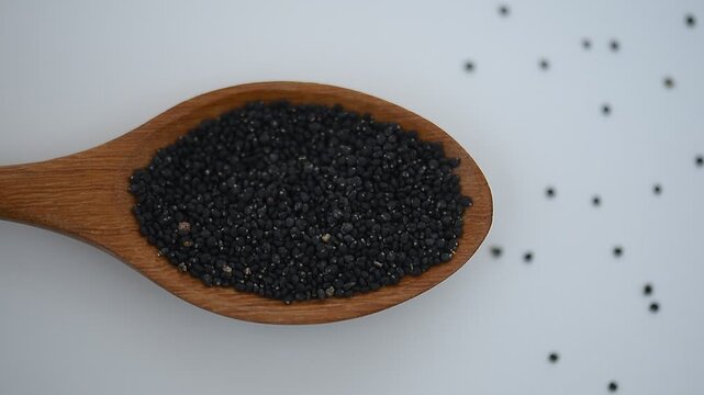 Purslane or Portulaca oleracea seeds on white background.