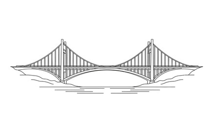 Obraz premium Minimalist Line Art Illustration of a Suspension Bridge Spanning Water, an Iconic Architectural Structure and Engineering Marvel