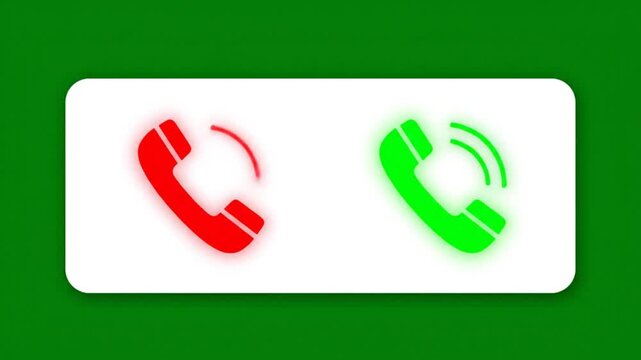 Animated phone icons with ringing call, representing incoming call and call being rejected, with visual elements on a green background